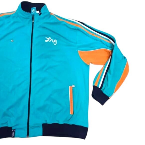 LRG Lifted Research Group Track Jacket Mens 3XL Teal Orange Full Zip Colorblock - Picture 7 of 8